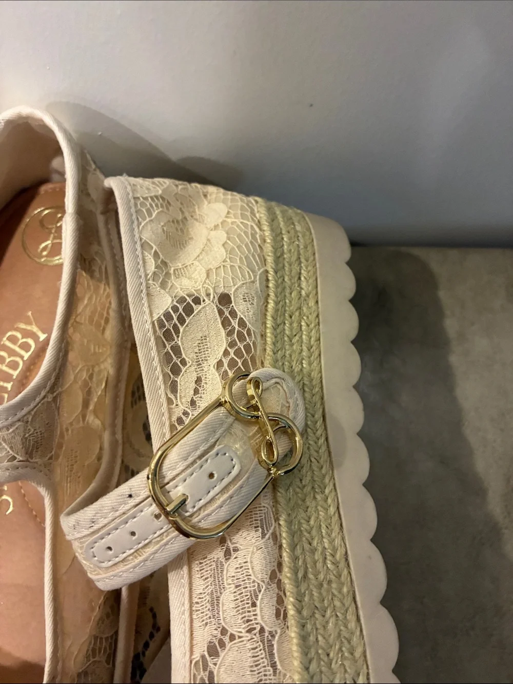 Sam & Libby Cream Lace Mary Jane Platform Espadrilles